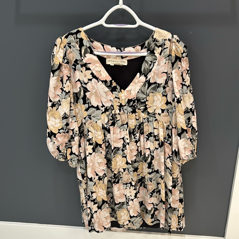 Saltwater LUXE Floral Black and Cream Dress